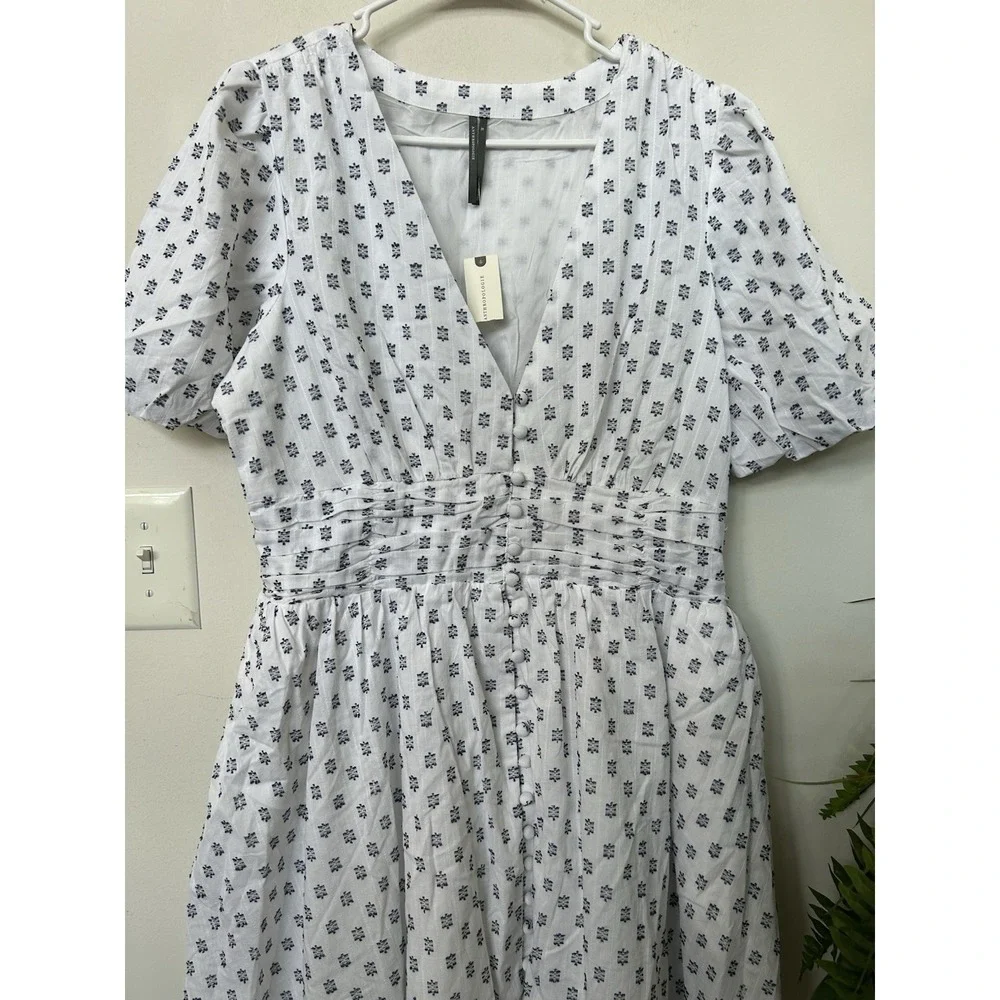 NWT Anthropologie Katerina Button Front Dress White Textured Midi Cottagecore XL - Picture 4 of 9
